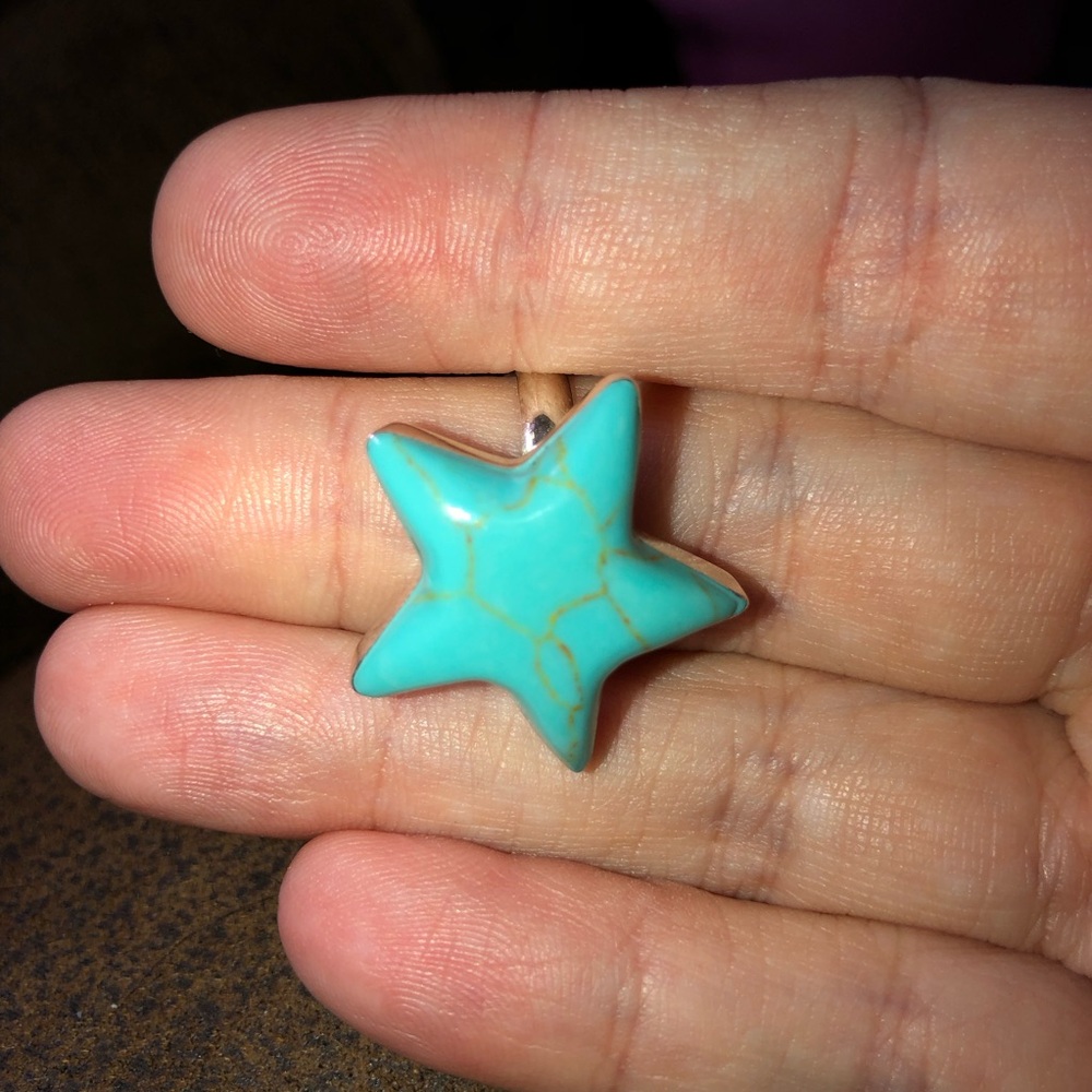 Star Genuine Turquoise Sterling Silver Adjustable ring